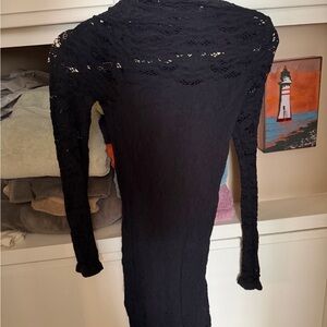bebe Black Lace Long Sleeve Bodycon Dress